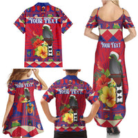 Personalized Haiti Jwaye Nowel Family Matching Summer Maxi Dress and Hawaiian Shirt Hispaniolan Trogon With Hibiscus Flowers - Wonder Print Shop