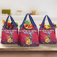 Personalized Haiti Jwaye Nowel Grocery Bag Hispaniolan Trogon With Hibiscus Flowers