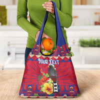 Personalized Haiti Jwaye Nowel Grocery Bag Hispaniolan Trogon With Hibiscus Flowers