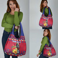 Personalized Haiti Jwaye Nowel Grocery Bag Hispaniolan Trogon With Hibiscus Flowers