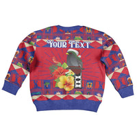 Personalized Haiti Jwaye Nowel Kid Ugly Christmas Sweater Hispaniolan Trogon With Hibiscus Flowers - Wonder Print Shop