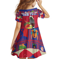 Personalized Haiti Jwaye Nowel Kid Short Sleeve Dress Hispaniolan Trogon With Hibiscus Flowers - Wonder Print Shop