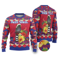 Personalized Haiti Jwaye Nowel Ugly Christmas Sweater Hispaniolan Trogon With Hibiscus Flowers - Wonder Print Shop
