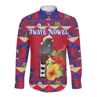Personalized Haiti Jwaye Nowel Long Sleeve Button Shirt Hispaniolan Trogon With Hibiscus Flowers - Wonder Print Shop