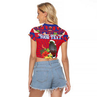 Personalized Haiti Jwaye Nowel Raglan Cropped T Shirt Hispaniolan Trogon With Hibiscus Flowers - Wonder Print Shop