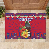Personalized Haiti Jwaye Nowel Rubber Doormat Hispaniolan Trogon With Hibiscus Flowers - Wonder Print Shop