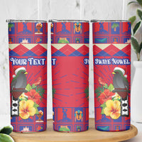 Personalized Haiti Jwaye Nowel Skinny Tumbler Hispaniolan Trogon With Hibiscus Flowers - Wonder Print Shop