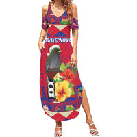 Personalized Haiti Jwaye Nowel Summer Maxi Dress Hispaniolan Trogon With Hibiscus Flowers - Wonder Print Shop