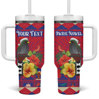 Personalized Haiti Jwaye Nowel Tumbler With Handle Hispaniolan Trogon With Hibiscus Flowers - Wonder Print Shop