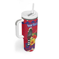 Personalized Haiti Jwaye Nowel Tumbler With Handle Hispaniolan Trogon With Hibiscus Flowers - Wonder Print Shop