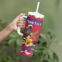 Personalized Haiti Jwaye Nowel Tumbler With Handle Hispaniolan Trogon With Hibiscus Flowers - Wonder Print Shop