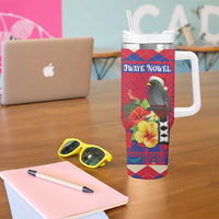 Personalized Haiti Jwaye Nowel Tumbler With Handle Hispaniolan Trogon With Hibiscus Flowers - Wonder Print Shop