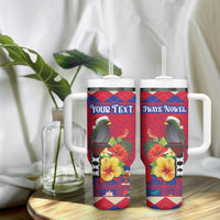 Personalized Haiti Jwaye Nowel Tumbler With Handle Hispaniolan Trogon With Hibiscus Flowers - Wonder Print Shop