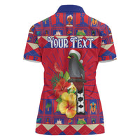 Personalized Haiti Jwaye Nowel Women Polo Shirt Hispaniolan Trogon With Hibiscus Flowers - Wonder Print Shop