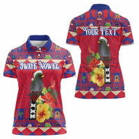 Personalized Haiti Jwaye Nowel Women Polo Shirt Hispaniolan Trogon With Hibiscus Flowers - Wonder Print Shop