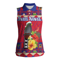 Personalized Haiti Jwaye Nowel Women Sleeveless Polo Shirt Hispaniolan Trogon With Hibiscus Flowers - Wonder Print Shop