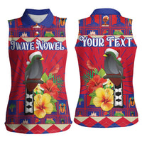 Personalized Haiti Jwaye Nowel Women Sleeveless Polo Shirt Hispaniolan Trogon With Hibiscus Flowers - Wonder Print Shop