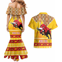 Spain Christmas Couples Matching Mermaid Dress and Hawaiian Shirt Noble Bull With Sagrada Famlia - Wonder Print Shop