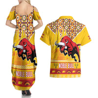 Spain Christmas Couples Matching Summer Maxi Dress and Hawaiian Shirt Noble Bull With Sagrada Famlia - Wonder Print Shop