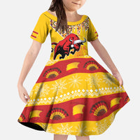 Spain Christmas Family Matching Off The Shoulder Long Sleeve Dress and Hawaiian Shirt Noble Bull With Sagrada Famlia - Wonder Print Shop