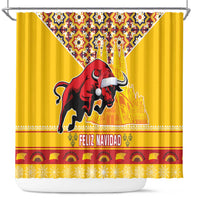 Spain Christmas Shower Curtain Noble Bull With Sagrada Família