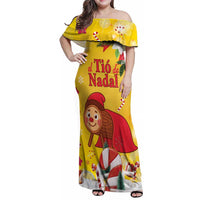 Spain Tio de Nadal Christmas Family Matching Off Shoulder Maxi Dress and Hawaiian Shirt Traditional Christmas Log Yellow Version - Wonder Print Shop