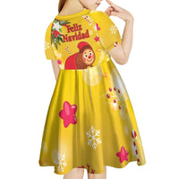 Spain Tio de Nadal Christmas Kid Short Sleeve Dress Traditional Christmas Log Yellow Version - Wonder Print Shop