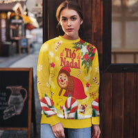 Spain Tio de Nadal Christmas Ugly Christmas Sweater Traditional Christmas Log Yellow Version - Wonder Print Shop