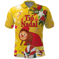 Spain Tio de Nadal Christmas Polo Shirt Traditional Christmas Log Yellow Version - Wonder Print Shop