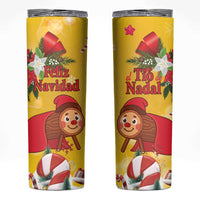Spain Tio de Nadal Christmas Skinny Tumbler Traditional Christmas Log Yellow Version - Wonder Print Shop
