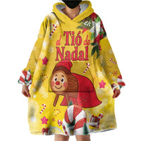 Spain Tio de Nadal Christmas Wearable Blanket Hoodie Traditional Christmas Log Yellow Version - Wonder Print Shop