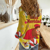 Spain Tio de Nadal Christmas Women Casual Shirt Traditional Christmas Log Yellow Version - Wonder Print Shop