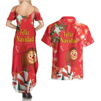 Spain Tio de Nadal Christmas Couples Matching Summer Maxi Dress and Hawaiian Shirt Traditional Christmas Log Red Version - Wonder Print Shop