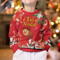 Spain Tio de Nadal Christmas Kid Ugly Christmas Sweater Traditional Christmas Log Red Version - Wonder Print Shop