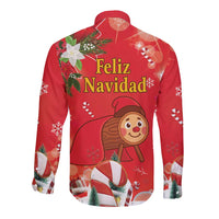 Spain Tio de Nadal Christmas Long Sleeve Button Shirt Traditional Christmas Log Red Version - Wonder Print Shop