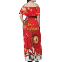 Spain Tio de Nadal Christmas Off Shoulder Maxi Dress Traditional Christmas Log Red Version - Wonder Print Shop
