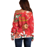 Spain Tio de Nadal Christmas Off Shoulder Sweater Traditional Christmas Log Red Version - Wonder Print Shop