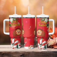 Spain Tio de Nadal Christmas Tumbler With Handle Traditional Christmas Log Red Version - Wonder Print Shop