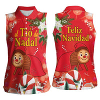 Spain Tio de Nadal Christmas Women Sleeveless Polo Shirt Traditional Christmas Log Red Version - Wonder Print Shop