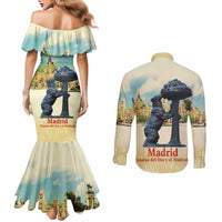 Spain El Oso y el Madrono Couples Matching Mermaid Dress and Long Sleeve Button Shirt Madrid City Watercolor
