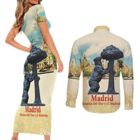 Spain El Oso y el Madrono Couples Matching Short Sleeve Bodycon Dress and Long Sleeve Button Shirt Madrid City Watercolor - Wonder Print Shop