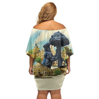 Spain El Oso y el Madrono Off Shoulder Short Dress Madrid City Watercolor - Wonder Print Shop