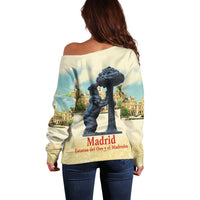Spain El Oso y el Madrono Off Shoulder Sweater Madrid City Watercolor - Wonder Print Shop
