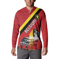 Personalized Belgium Button Sweatshirt Lion Rampant With Belgium Flag Colors - Wonder Print Shop