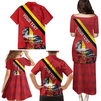 Personalized Belgium Family Matching Puletasi and Hawaiian Shirt Lion Rampant With Belgium Flag Colors - Wonder Print Shop