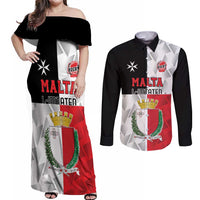 Custom Malta Rugby Couples Matching Off Shoulder Maxi Dress and Long Sleeve Button Shirt L-imtaten Go Champions - Wonder Print Shop
