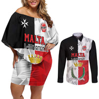 Custom Malta Rugby Couples Matching Off Shoulder Short Dress and Long Sleeve Button Shirt L-imtaten Go Champions - Wonder Print Shop