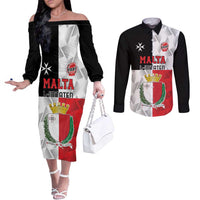 Custom Malta Rugby Couples Matching Off The Shoulder Long Sleeve Dress and Long Sleeve Button Shirt L-imtaten Go Champions