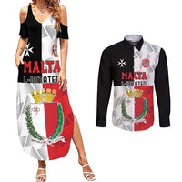 Custom Malta Rugby Couples Matching Summer Maxi Dress and Long Sleeve Button Shirt L-imtaten Go Champions - Wonder Print Shop