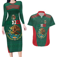 Custom Mexico Football Couples Matching Long Sleeve Bodycon Dress and Hawaiian Shirt Aztec Eagle Spirit - undefined